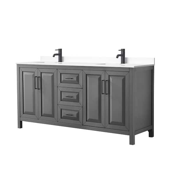 Wyndham Collection Daria 72 in. W x 22 in. D x 35.75 in. H Double Bath Vanity in Dark Gray with White Cultured Marble Top