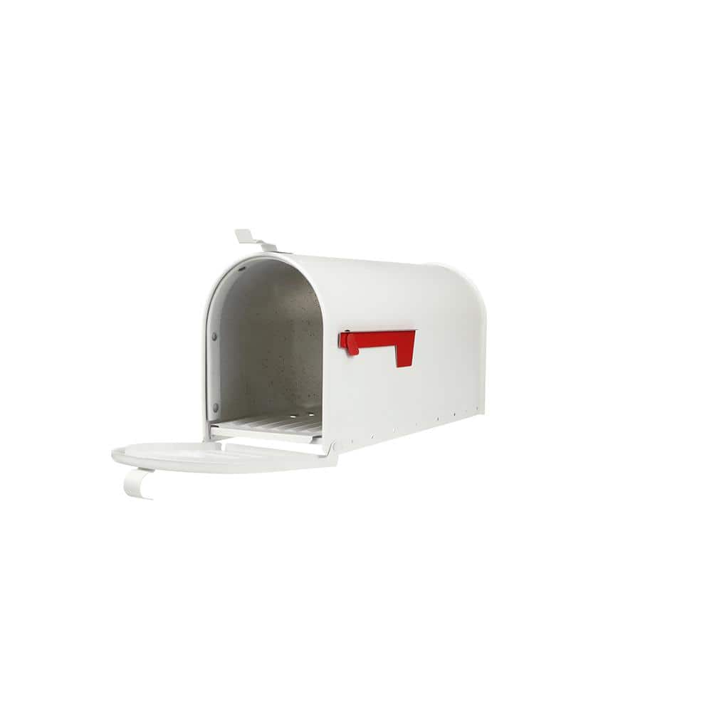 Large White Aluminum Post Mount Mailbox with Red Flag