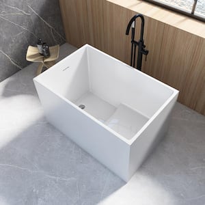 Ivan 43 in. x 28 in. Small Acrylic Flatbottom Freestanding Japanese Soaking Bathtub in White with Seat