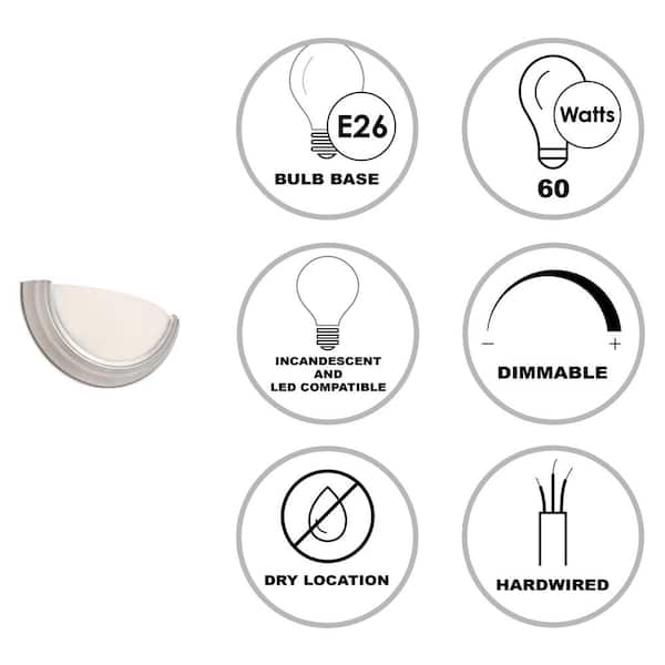Ray 1-Light Brushed Nickel Indoor Wall Sconce Light Fixture with Frosted Glass