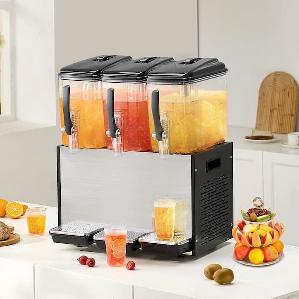 Commercial Beverage Dispenser, 3 Tanks 12 L / 12.7 QT Per Tank Juice Dispenser, 370W Stainless Steel 45°F-54°F