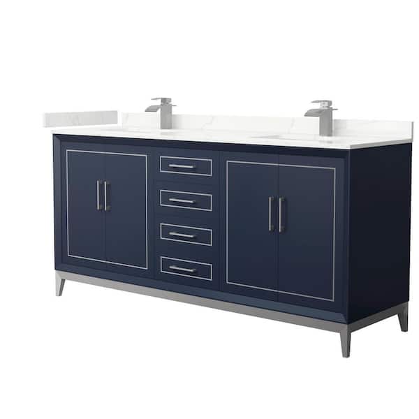 Wyndham Collection Marlena 72 in. W x 22 in. D x 35.25 in. H Double Bath Vanity in Dark Blue with Giotto Quartz Top