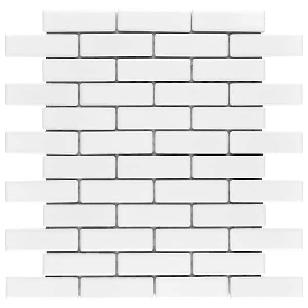 Merola Tile Metro Brick Subway Glossy White 6 in. x 6 in. Porcelain Mosaic Take Home Tile Sample