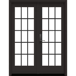 W5500 60x80 Right-Hand/Inswing Low-E Chestnut Bronze Clad Wood Double Prehung Patio Door w/ Fruitwood Interior