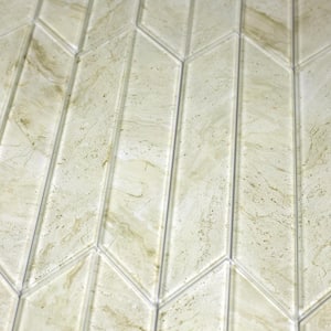 Nature Chevron 4 in. x 12 in. Glossy Crema Beige Marfil Glass Wall Backsplash Tile (4.2 sq.ft./Case)