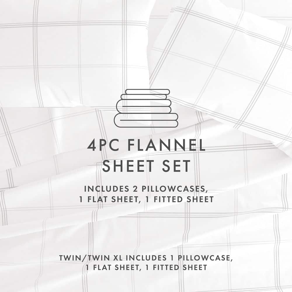 Twin Gray Cotton Flannel Deep Pocket Sheet Set
