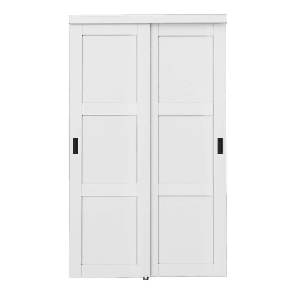 48 in. x 80 in. 3 Panel Blank Pattern White Primed MDF Sliding Door with Hardware and Black Handles price history on PriceWatchPro