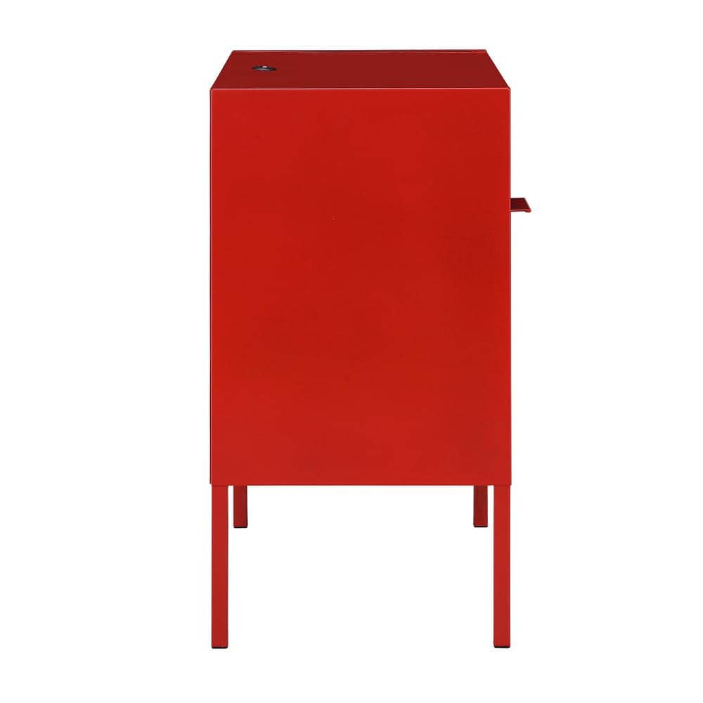 Gemma 19" Red Metal Nightstand with USB Charging Port