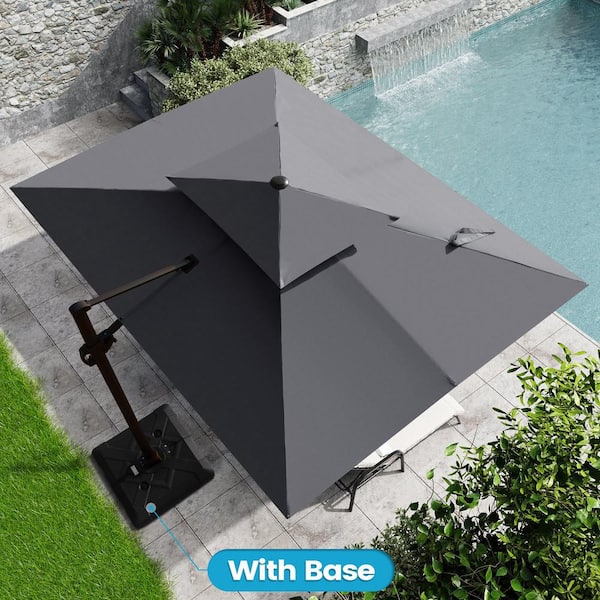 Crestlive Products 11 ft. x 9 ft. Double Top Cantilever Patio Umbrella in Dark Gray with 220 lbs. Base Stand