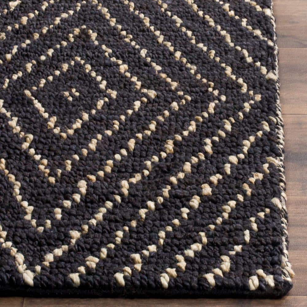 Hand-Knotted Black and Ivory Wool Area Rug