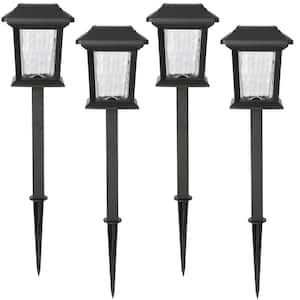 Solar 15 Lumens Black Outdoor Integrated LED Path Light with Hammered Glass (4-Pack); Weather/Water/Rust Resistant