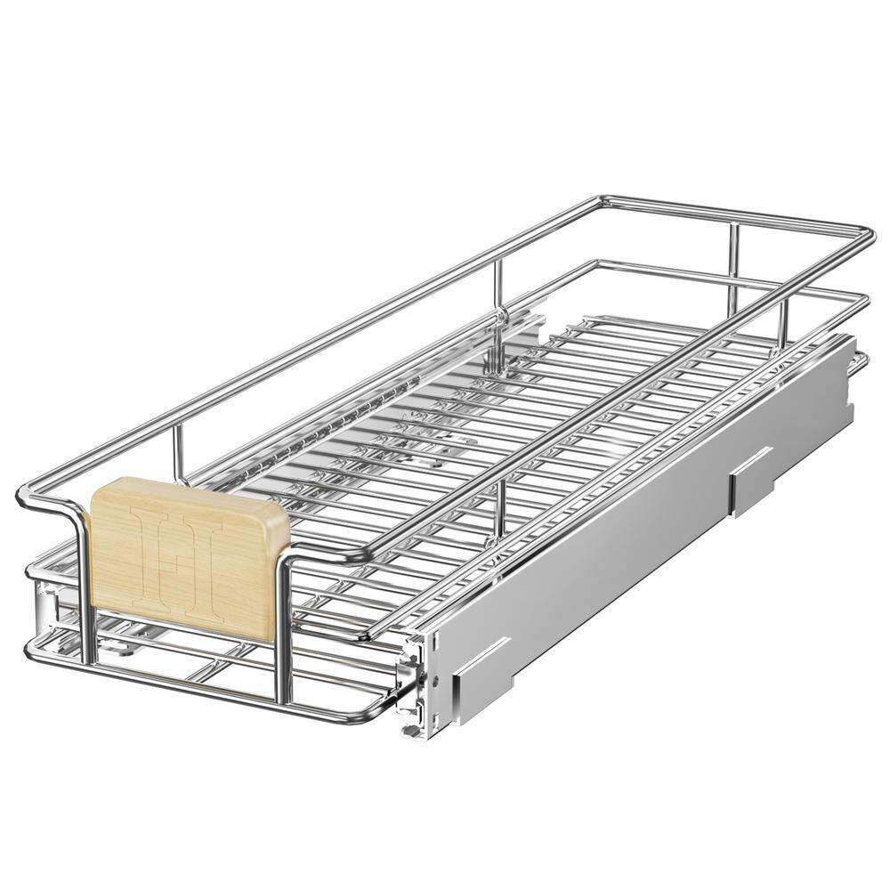 HOMEIBRO Space Saver Silver Metal PullOut Organizer for Kitchen Wooden