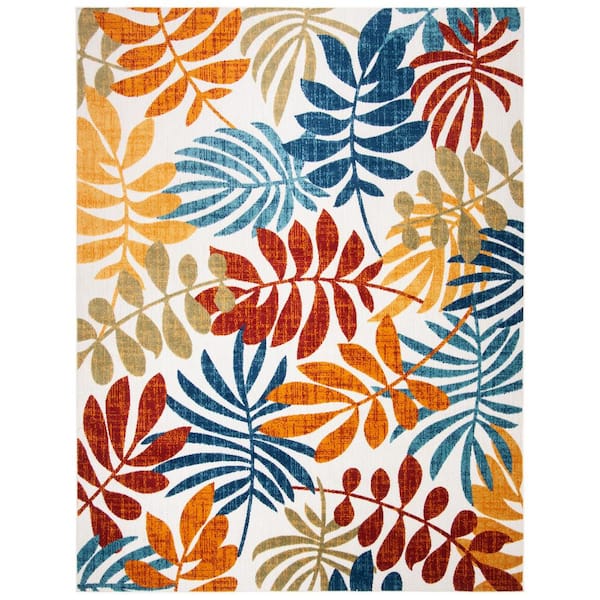 Cabana Cream/Red 10 ft. x 14 ft. Abstract Palm Leaf Indoor/Outdoor Area Rug