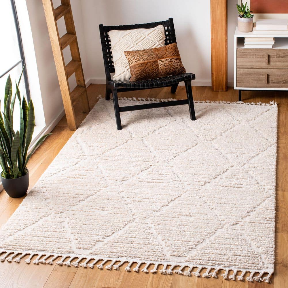 Beige Hand-Knotted Wool and Synthetic 8' x 10' Area Rug