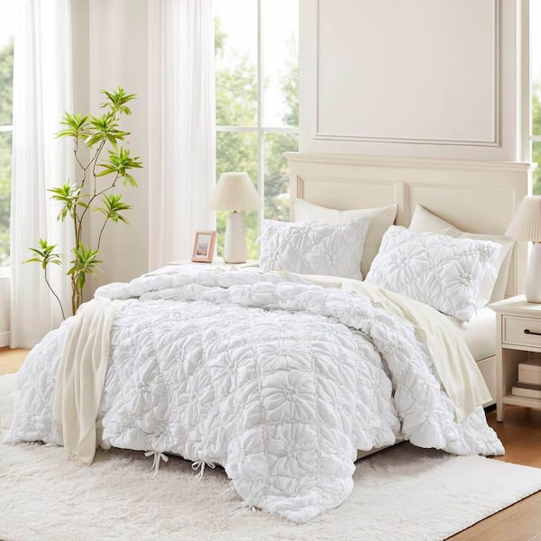 3-Piece White King Microfiber Comforter Set