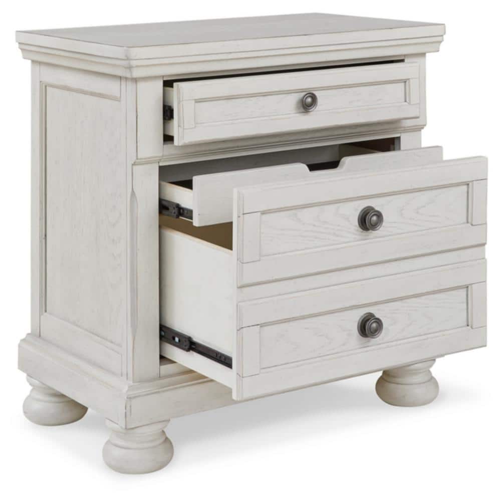 Elegant Antiqued White 2-Drawer Nightstand with Bronze-Tone Hardware