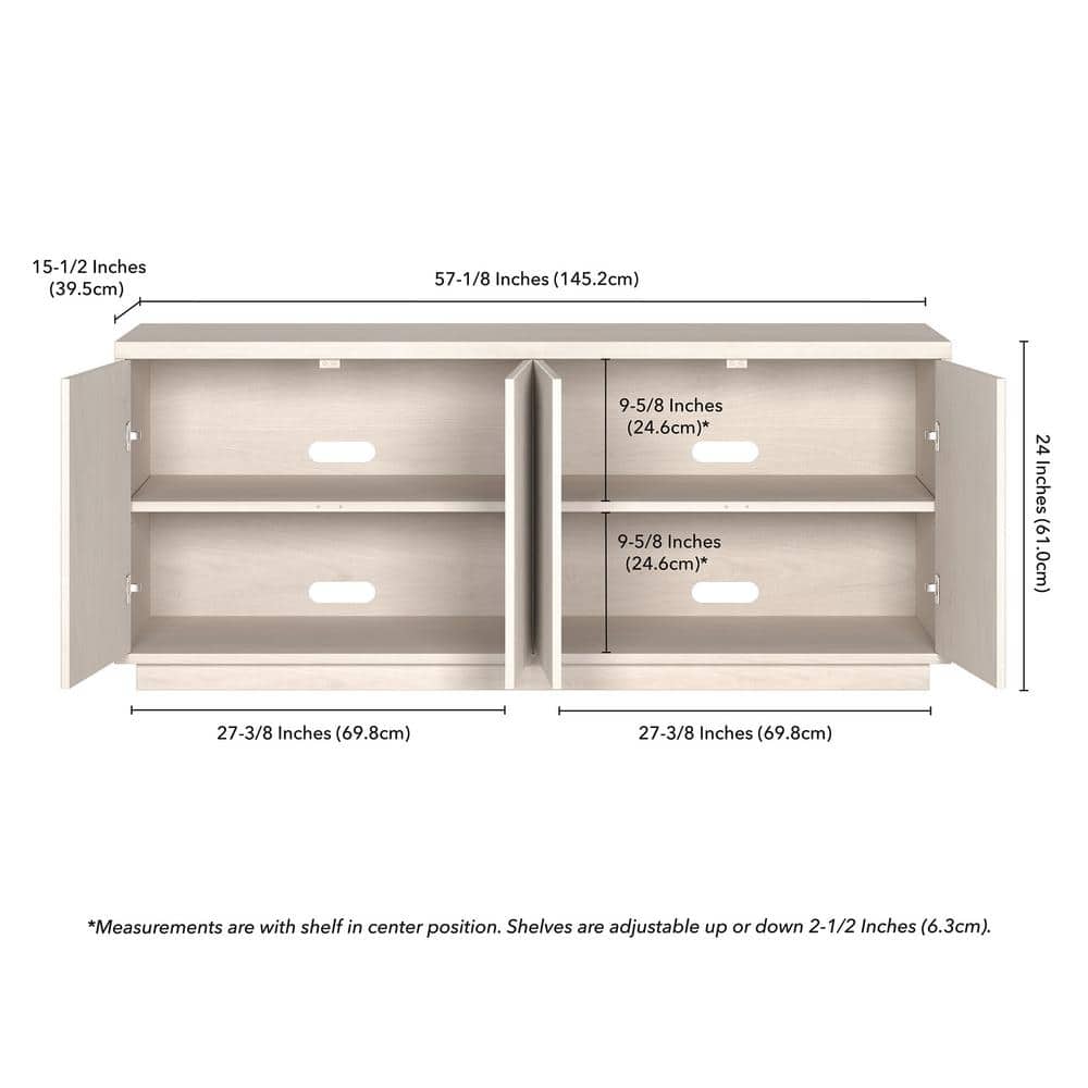 Alder White 57" Modern TV Stand with Cabinet