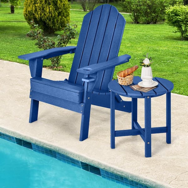18 in. Adirondack Outdoor Side Table Weather Resistant HDPE Garden Navy