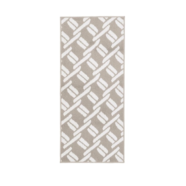 Washable Skid Resistant Light Grey/White  2.2 ft. x 5 ft. All Loop Tufted Area Rug