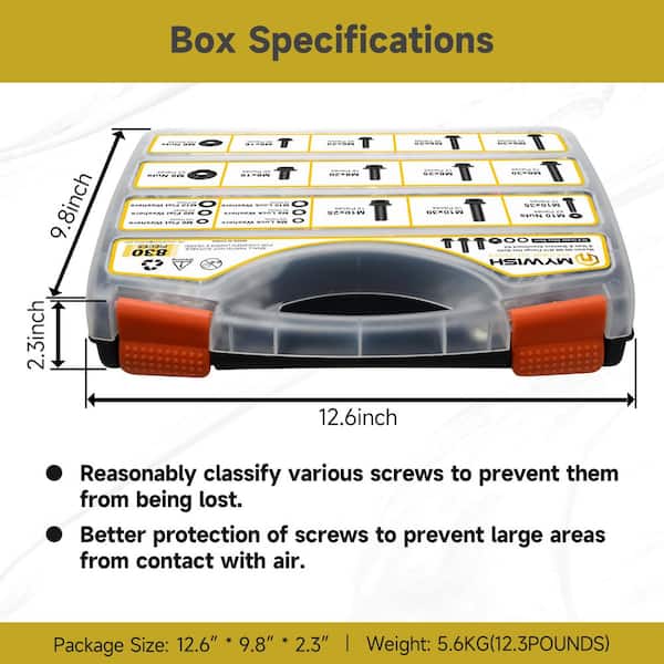 830PCS M6, M8, M10 Bolt and Nut Kit with Washers, Flange Bolts