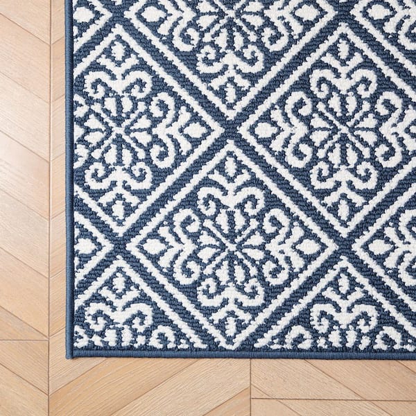 Austell 2-Tone Dusty Navy/Ivory 2 ft. x 5 ft. Geometric Polypropylene 2-Piece Rug Set