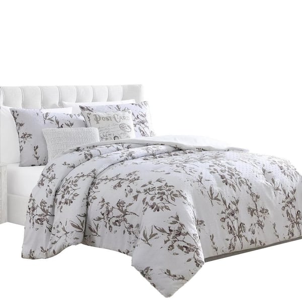 THE URBAN PORT Ohio 5-Piece White Floral Microfiber Queen Comforter Set