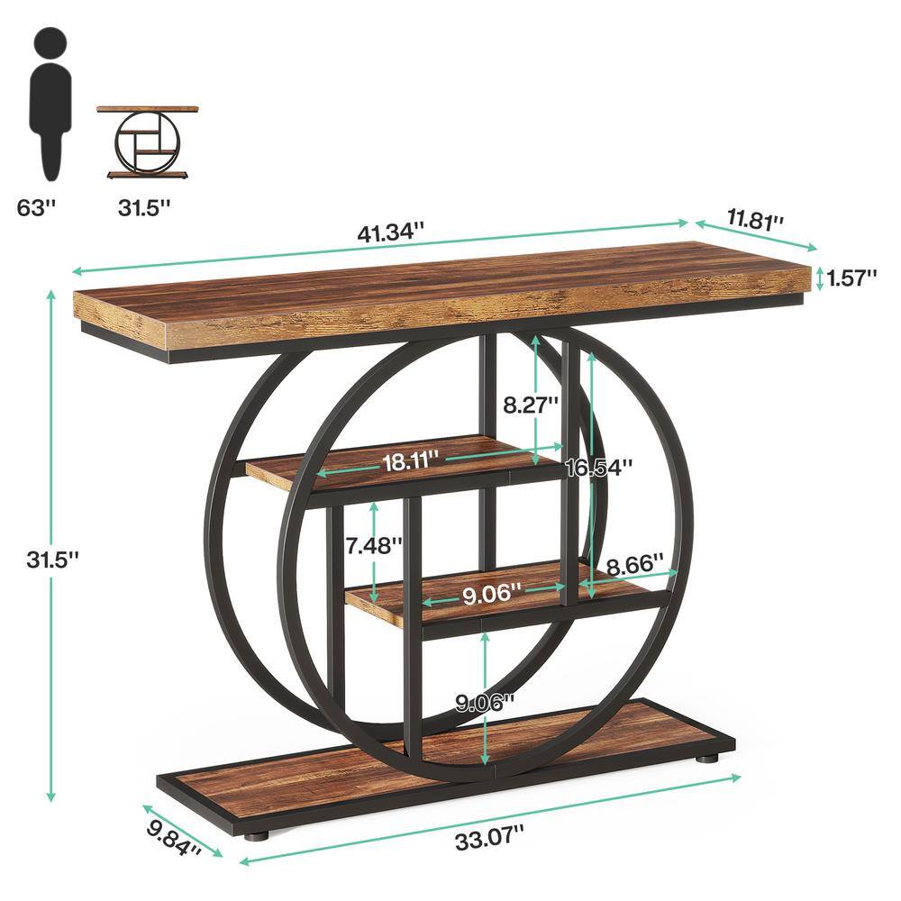 Rustic Brown 41.3" Industrial Wood and Metal Console Table with Storage