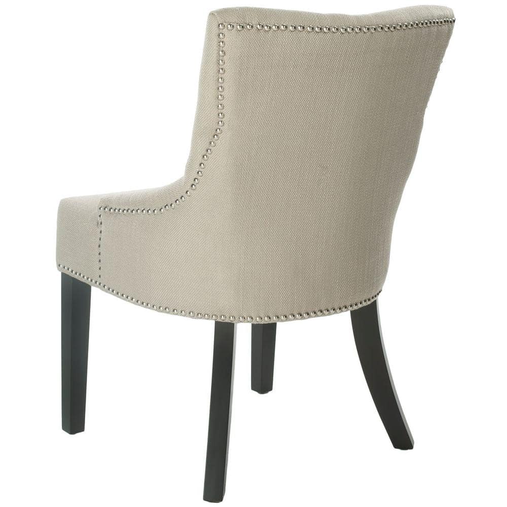 Beige Linen Upholstered Parsons Side Chair with Wood Legs