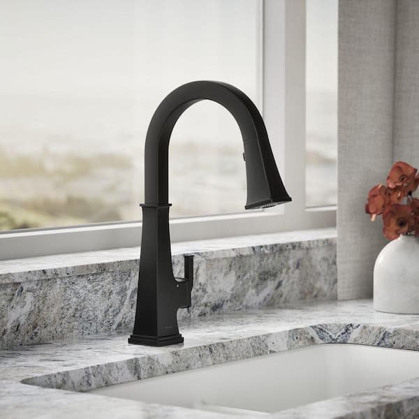 Riff Single-Handle Voice Activated Pull Down Sprayer Kitchen Faucet in Matte Black