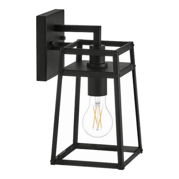 Hampton Bay Grantsdale 11.26 in. Matte Black Hardwired Outdoor Wall Lantern Sconce with No Bulbs Included