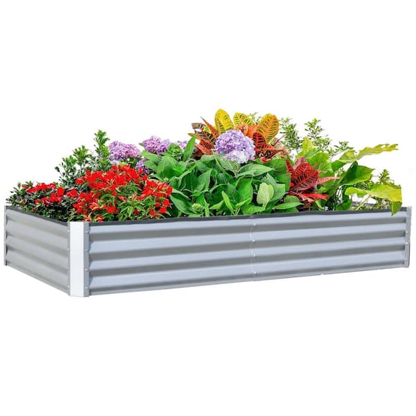 WTVWTV 6 x 3 x 1 ft. Steel Extra Large Capacity Silver Raised Garden Bed Steel Planter Boxes for Herbs Vegetables Flowers