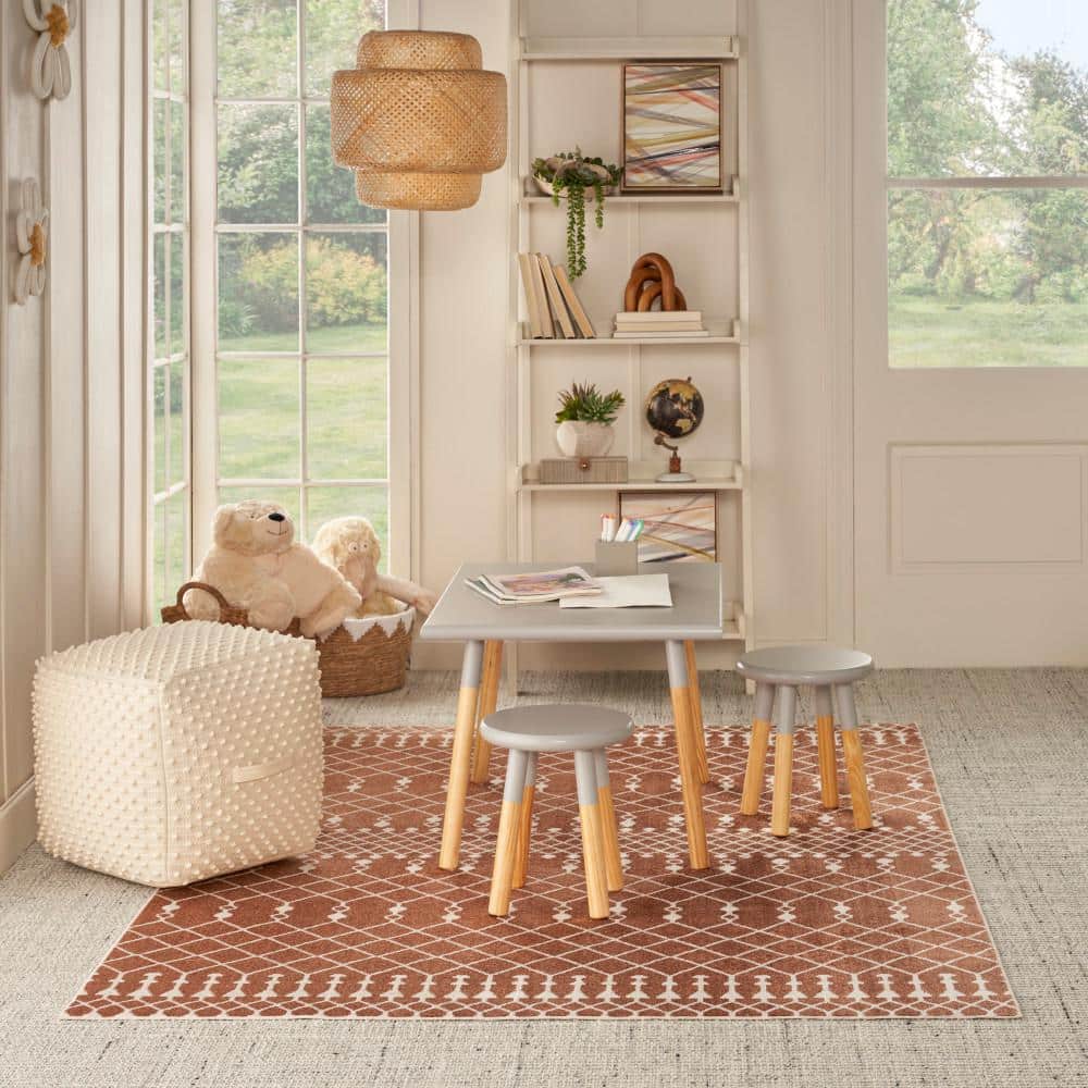 Copper and Ivory Trellis 4' x 6' Washable Synthetic Area Rug