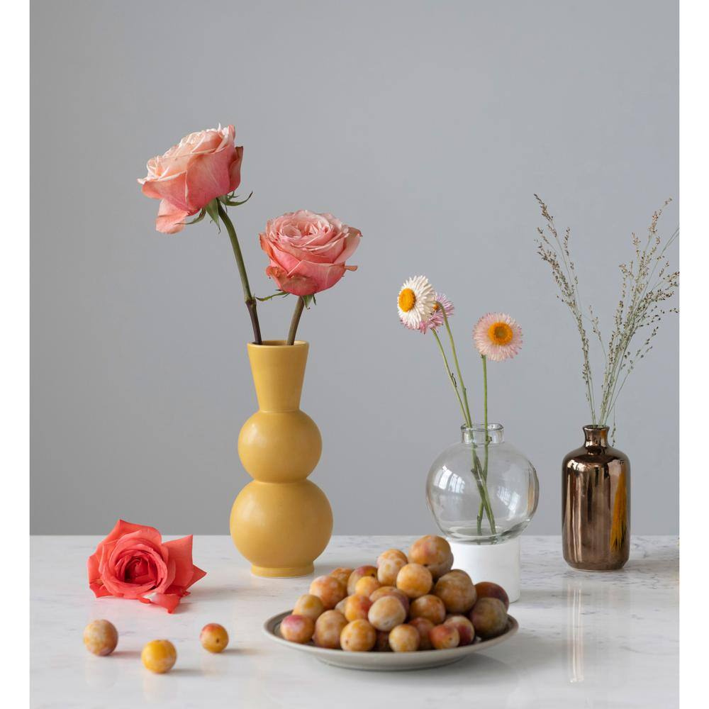 Artistic Mustard Stoneware Vase for Elegant Tabletop Decor