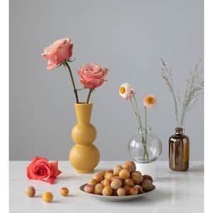Artisan Stoneware Flower Vase with Curved Design 3.75 in. in Matte Mustard