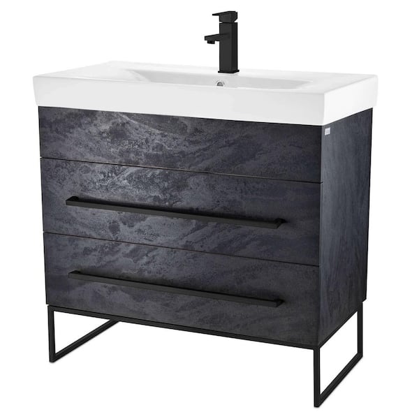 Concordia 36 in. W x 18.11 in. D x 33.50 in. H Bathroom Vanity in Black Marble with White Ceramic Top