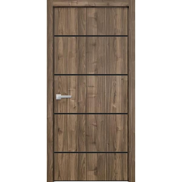 Sartodoors 32 in. x 80 in. 1 Panel Walnut Finished Solid Wood with Honeycomb Sliding Door with Hardware
