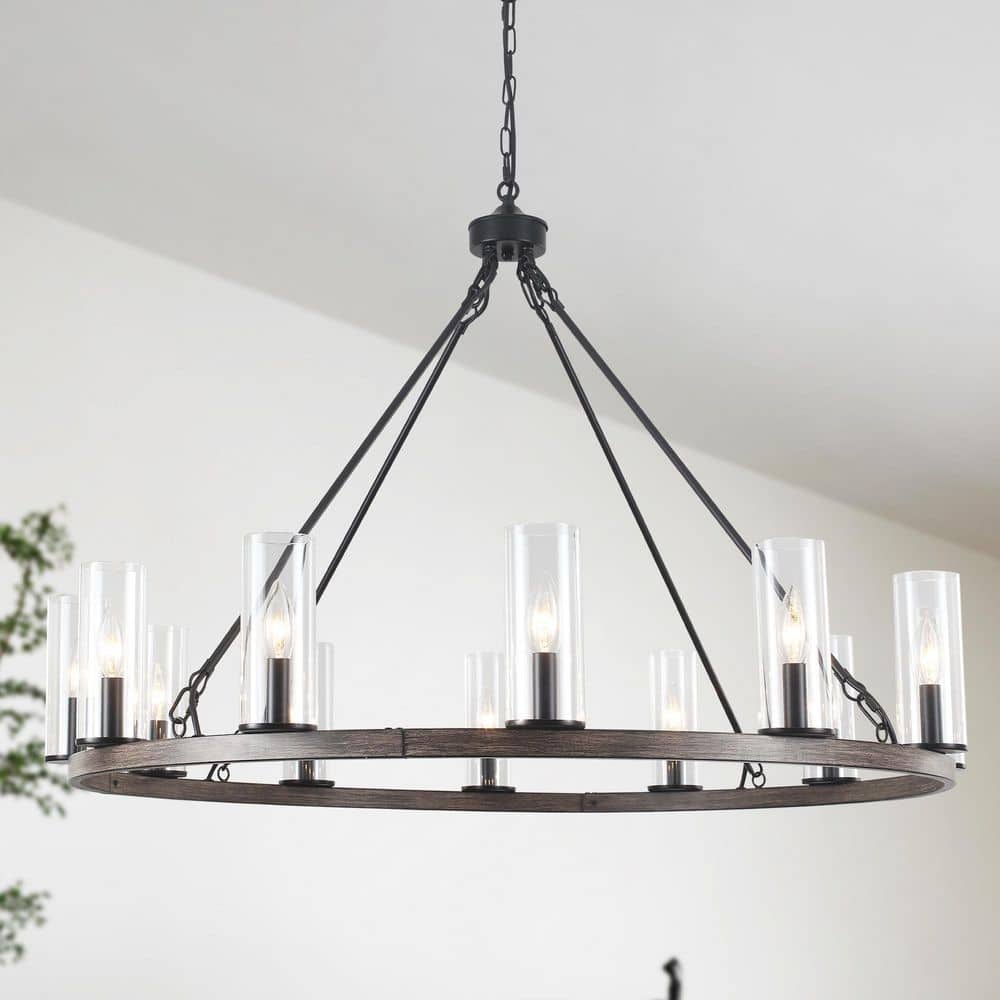 ZJVAIVE 12-Light Natural Circle Candlestick Wagon Wheel Chandelier
