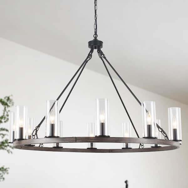 12-Light Natural Circle Candlestick Wagon Wheel Chandelier Linear Island Chandelier Lighting for Kitchen Island