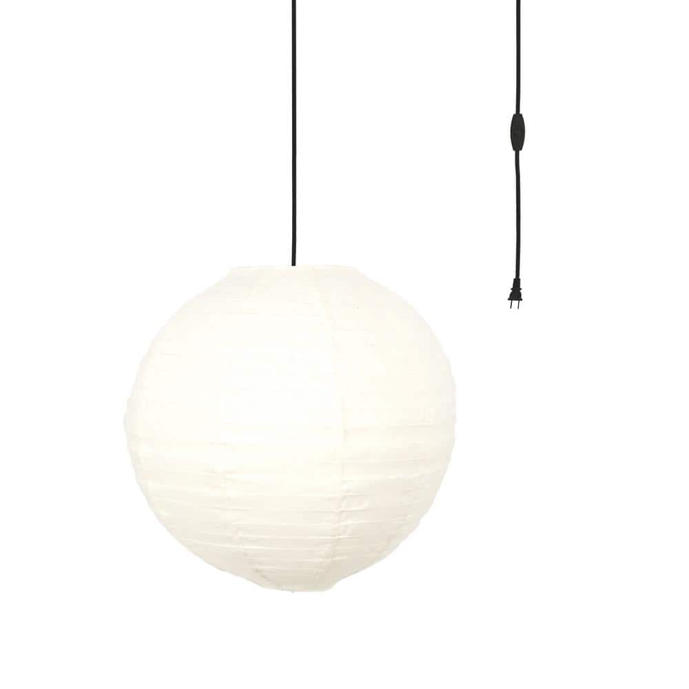 Orb 20 in. 60-Watt 1-Light Ivory Hanging Lantern Pendant-Light with Round Fabric Shade and Black Plug-in price history on PriceWatchPro