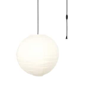 Orb 60-Watt 1-Light Ivory Hanging Lantern Pendant-Light with Round Fabric Shade and Black Plug-in