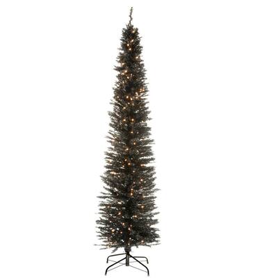 7 ft. Black Tinsel Tree with Metal Stand and 210 Clear Lights