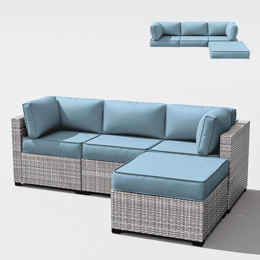 25.6 in. x 25.6 in. x 4 in. (9-Piece) Deep Seating Outdoor Lounge Chair Sectional Cushion Sky Blue price history on PriceWatchPro