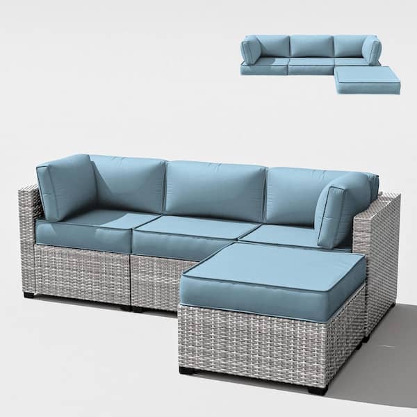Kimunuk 25.6 in. x 25.6 in. x 4 in. (9-Piece) Deep Seating Outdoor Lounge Chair Sectional Cushion Sky Blue