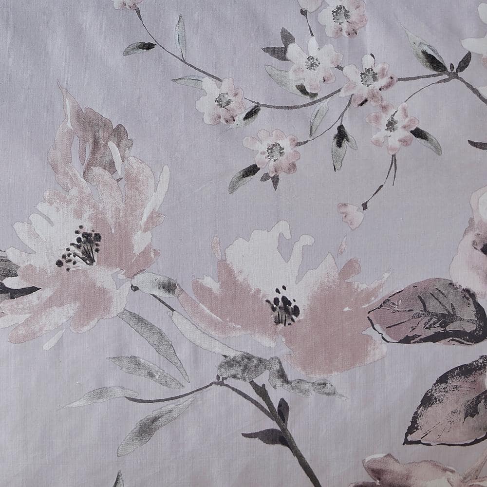 Lilac Floral Cotton Shower Curtain with Liner