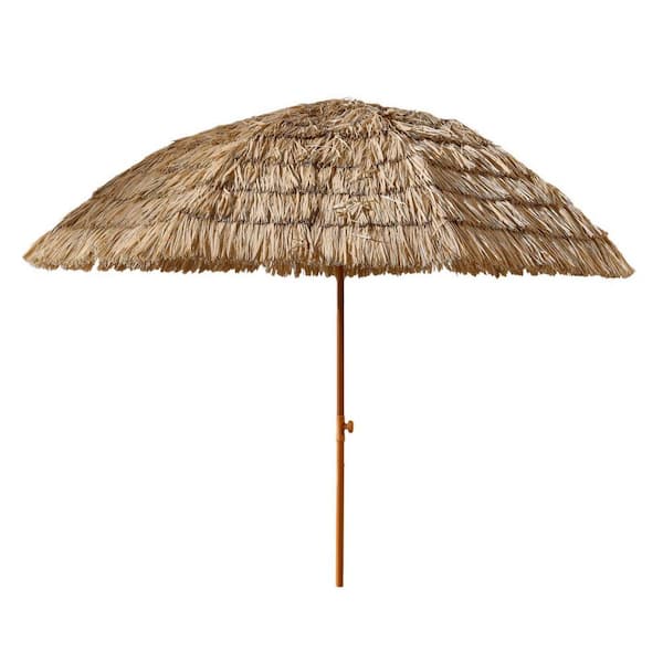 Angel Sar 8 ft. Thatch Patio Tiki Umbrella Hawaiian Style Beach Umbrella Straw Umbrella in Brown