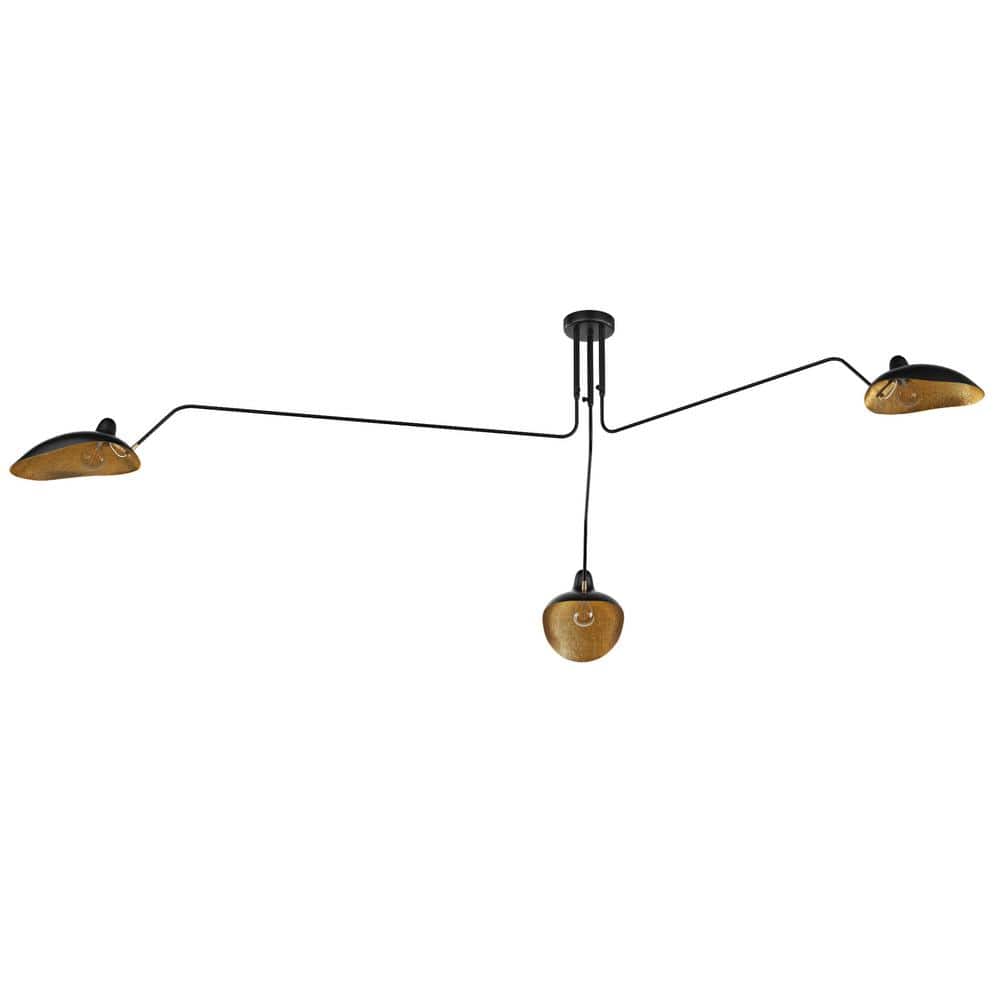 Modern 61.02 in. 3-Lights Black Sputnik Oversized Semi-Flush Mount Industri