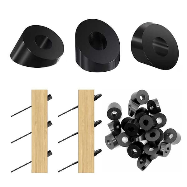0.63 in. x 0.5 in. Cable Railing Angle Beveled Washers 1/4 ID Black Stainless Steel 30° for Stair Deck Kit 50 Pack