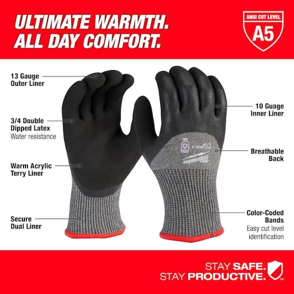 Warm Safety Snow Winter Insulated Double Lining Rubber Coated Work Gloves 