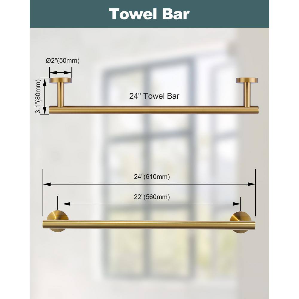 24'' Brushed Gold Stainless Steel Wall Mounted Towel Bar