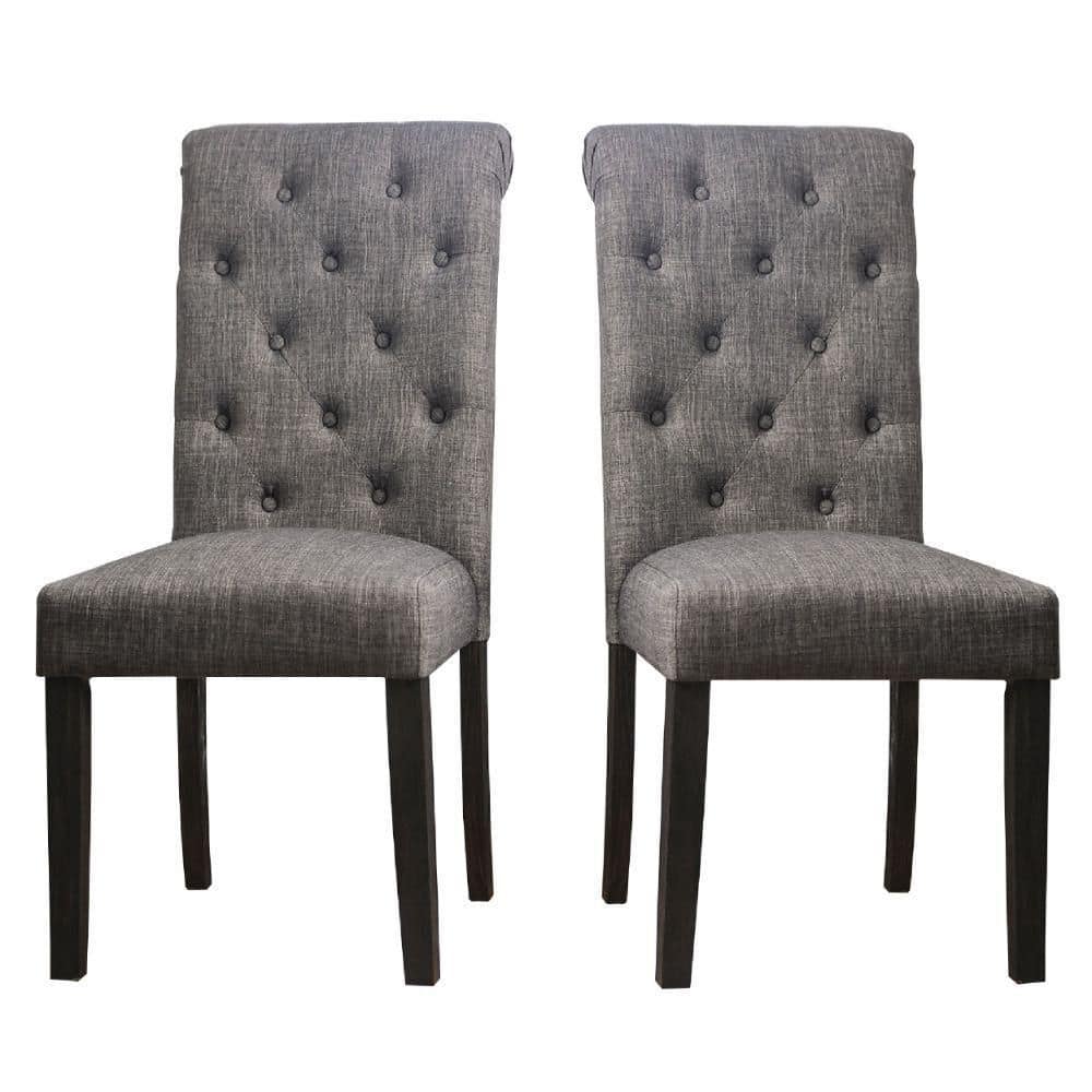 Elegant Gray Upholstered Dining Chair with Button-Tufted Back